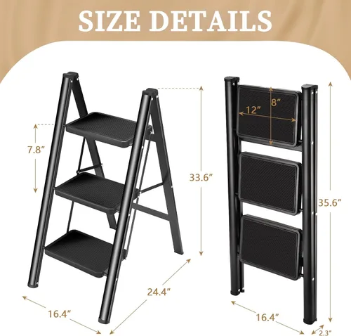 Miniatura 2 de HBTower Escalera de escalón, taburete plegable, taburete portátil de acero resistente para adultos con pedales anchos antideslizantes para el hogar