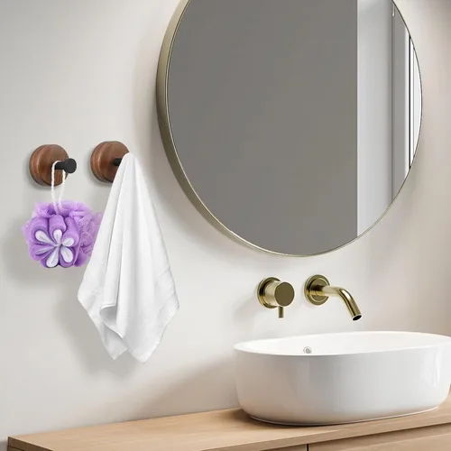Miniatura 3 de Ganchos de pared de madera, paquete de 4 ganchos de madera de nogal oscuro para colgar bolsos, sombreros, mochilas, chaquetas, bolsas y batas