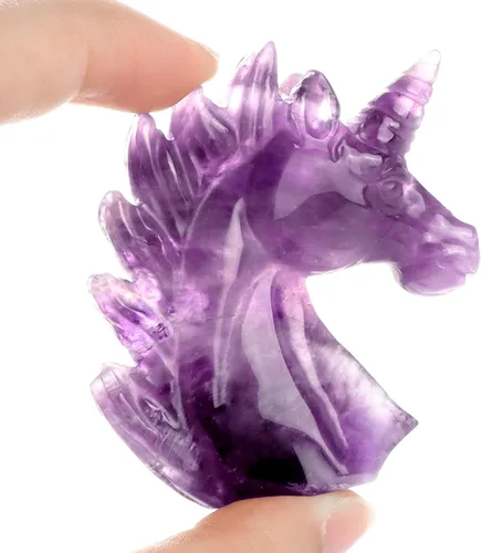Miniatura 2 de Artistone Estatua de unicornio de cristal de amatista de 3 pulgadas, piedra preciosa tallada a mano, piedra de caballo de unicornio morado, figuras
