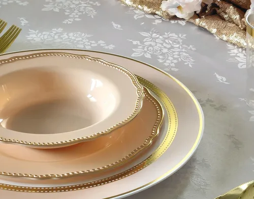 Miniatura 4 de OCCASIONS" Paquete de 50 platos (25 invitados) - Juego de platos de plástico desechables resistentes para fiestas de boda - 25 x 10.25'' para cena