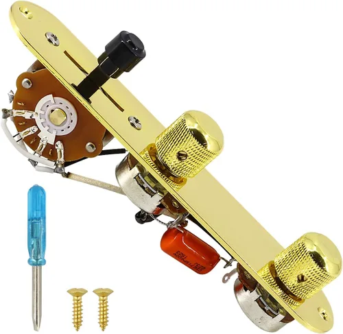 Miniatura 7 de Placa de control de guitarra totalmente cargada, interruptor de 3 vías precableado, 250 K, grandes potenciómetros moleteados, controles de tono