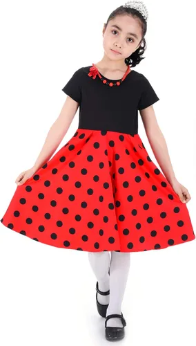 Miniatura 2 de gogoparti Vestido vintage para niñas, vestidos para ocasiones especiales con collar, vestido de lunares para niños, vestido de fiesta retro