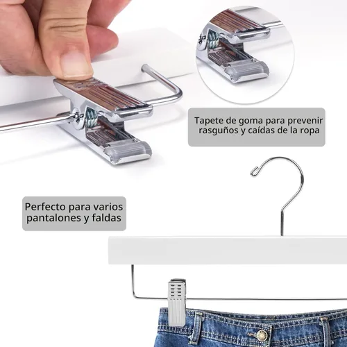 Miniatura 3 de Nature Smile Perchas de madera para pantalones, parte inferior de madera, pantalones de mezclilla, falda con clips, gancho antioxidante, paquete