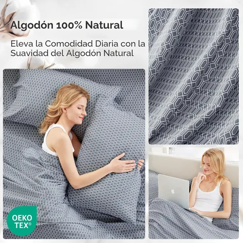 Miniatura 5 de Comfort Spaces Sábanas 100% algodón tamaño individual, transpirables, naturalmente frescas, sábanas de algodón suave con bolsillo elástico de 14
