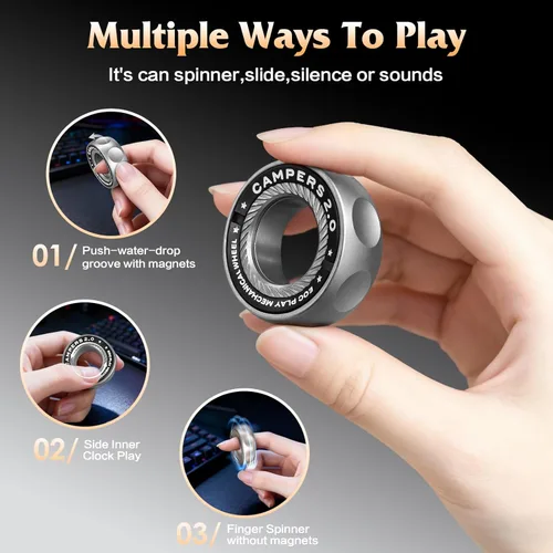 Miniatura 3 de Fidget Spinner mejorado para aliviar el estrés, anillos magnéticos giratorios con sonidos giratorios/antideslizantes, anillo de acero inoxidable