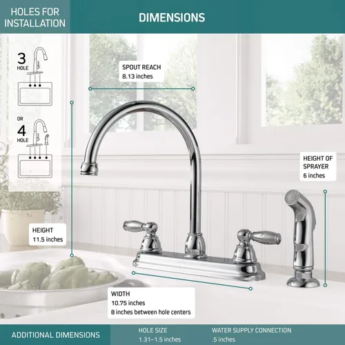 Miniatura 3 de Peerless Claymore P299575LF - Grifo para fregadero de cocina con pulverizador lateral, cromado