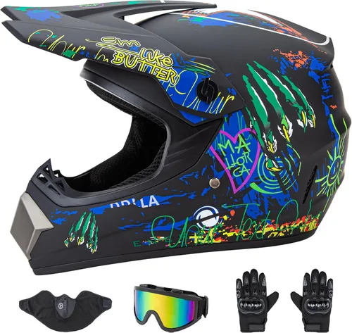 Miniatura 12 de CARTMAN Casco para adultos de bicicleta de tierra, casco de motocicleta de cara completa aprobado por el DOT, mate negro y amarillo para motocross