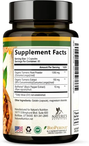 Miniatura 9 de Suplemento de curcumina de cúrcuma de 1500 mg, pimienta negra orgánica tumérica y bioperina para una mejor absorción con 95% de curcuminoides, apoyo
