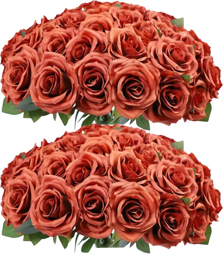 Miniatura 24 de Rosas artificiales, rosas artificiales, rosa falsa de seda, flores falsas de aspecto real con tallos para ramos de boda, mesas, centros de mesa