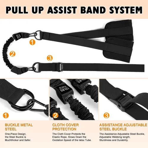 Miniatura 6 de Two Foot Pull Up Assistance Bands,Heavy Duty Pull Up Workout Bands,Adjustable Weight/Size with Comfortable Fabric Feet/Knee Rest for Home Gym