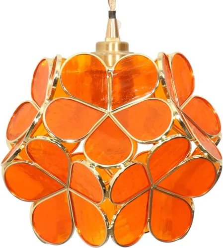 Miniatura 22 de Bieye L10749 - Lámpara colgante de techo de vidrio manchado estilo Tiffany con pantalla de 8 pulgadas de ancho (naranja, 8" flor de cerezo)