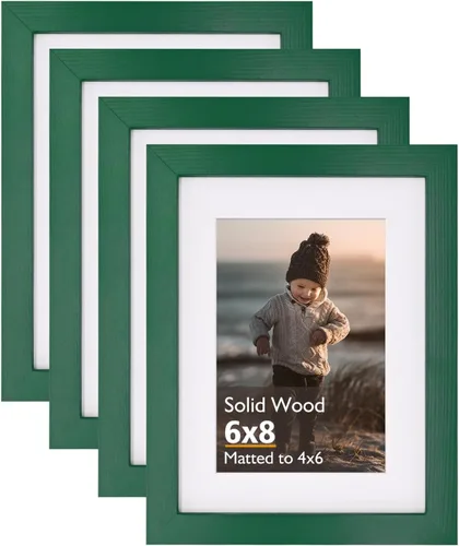 KINLINK Portarretratos de 6 x 8 pulgadas, color verde, de madera maciza con plexiglás acrílico para fotos de 4 x 6 pulgadas con paspartú o de 6 x 8
