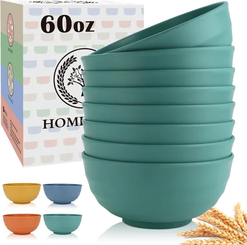 Miniatura 10 de Homienly Juego de 6 boles irrompibles de fibra de paja de trigo, aptos para microondas y lavavajillas, alternativa reutilizable a los boles