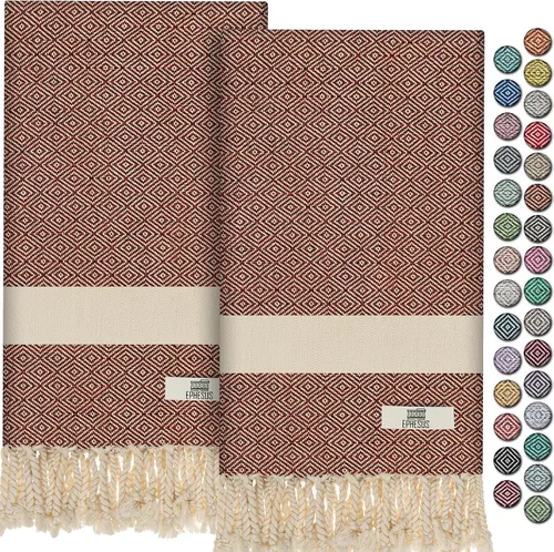 EPHESUS TOWELS Toallas de mano – Juego de 2 | 18" x 30" – Toalla de mano turca decorativa para baño, cocina, invitados, cara, cabello, té, paño de