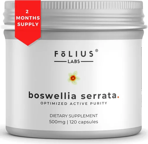 FOLIUS LABS Boswellia Serrata Extracto Suplemento de 500 mg – Apoyo saludable para las articulaciones, apoyo para el alivio muscular – 65% de ácidos