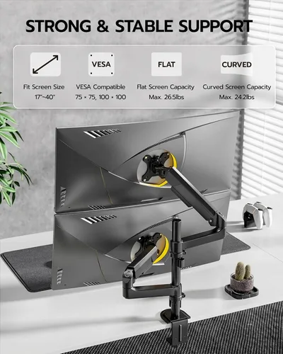 Miniatura 2 de ARES WING Soporte para Monitor Dual - Brazo de Monitor Ultraancho para Pantalla Curva de Servicio Pesado de 17 a 40 Pulgadas hasta 26.4 libras