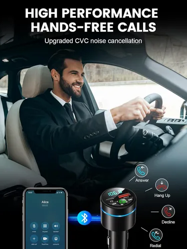 Miniatura 6 de RIWUSI Transmisor FM para automóvil Bluetooth 5.3, [Todo Metal] PD 30 W y QC3.0 18 W cargador rápido para automóvil, Kit de radio FM inalámbrica