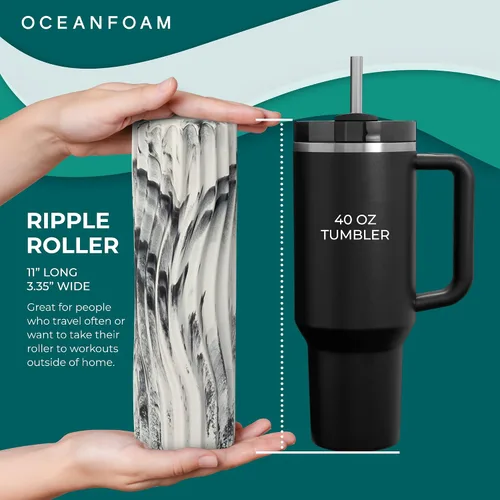 Miniatura 2 de Oceanfoam Ripple - Rodillo de espuma de viaje (11 x 3.35 pulgadas), mini rodillo de espuma firme para terapia física, masaje de tejido profundo