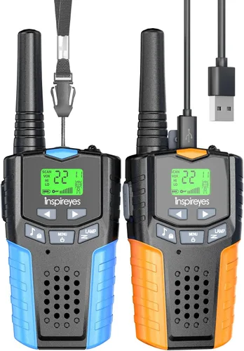 Inspireyes Walkie Talkies para niños, paquete de 2 recargables de largo alcance, juguetes para niños y niñas de 3 a 12 años, juguete de radio de 2