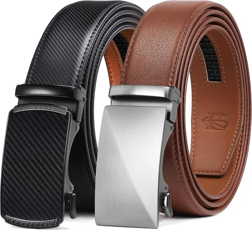 Miniatura 14 de Zitahli - 2 paquetes de cinturón de trinquete de cuero para hombre, cinturón de regalo para hombre, para vestir y casual, ajuste para adaptarse