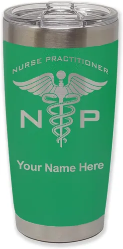 Miniatura 7 de LaserGram NP Nurse Practioner - Vaso aislado al vacío de 20 onzas, grabado personalizado incluido (negro)