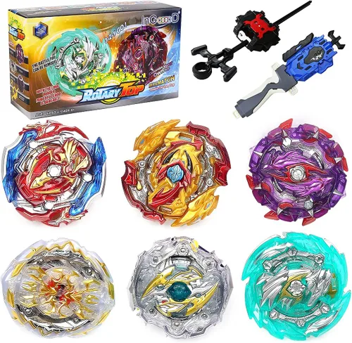 Ingooood Juguetes giratorios para niños, paquete Fusión Metal, 6 piezas, Battle Top Burst Juego de alto rendimiento con 2 lanzadores (H-9A)