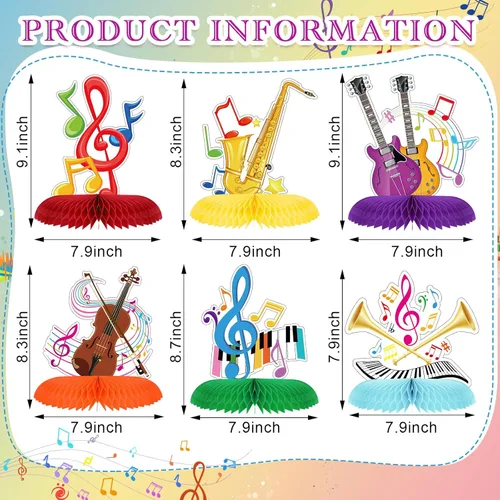 Miniatura 2 de 10 piezas de notas musicales de nido de abeja, centro de mesa con temática musical, decoración de notas musicales, decoración de fiesta