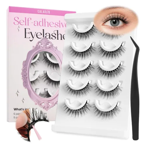 Miniatura 11 de CALAILIS Pestañas autoadhesivas, 5 pares de pestañas postizas a presión de aspecto natural, sin pegamento, reutilizables, pestañas postizas