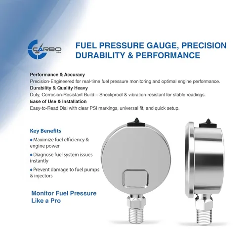Miniatura 4 de Medidor de presión de combustible de 1-1/2", carcasa de acero inoxidable 304, conexión de latón cromado, relleno de glicerina, 0-15 psi, precisión