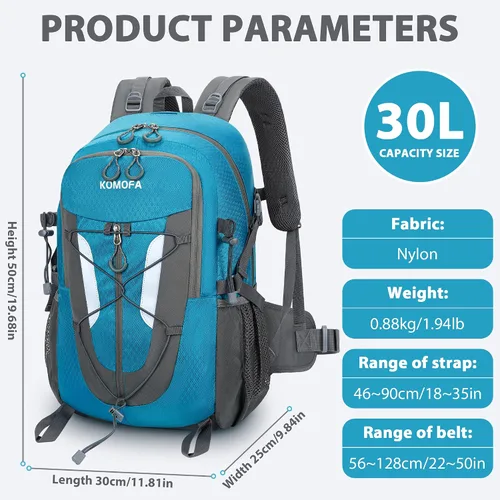 Miniatura 2 de Mochila de senderismo de 30 L, ligera, mochila de viaje pequeña para hombres y mujeres, para acampar al aire libre, mochilero, color azul