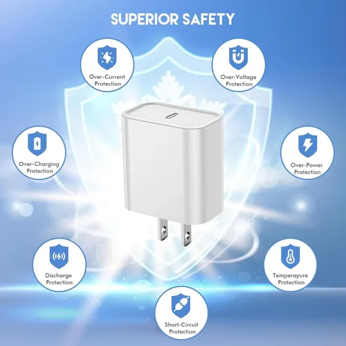 Miniatura 4 de Cargador para iPhone de carga rápida, paquete de 2 bloques de adaptador de cargador de pared USB C de 3 metros con cable USB C a Lightning de carga
