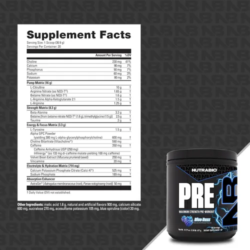 Miniatura 6 de NutraBio Polvo de preentrenamiento, Blue Razz Energía explosiva, enfoque láser, bombas extremas Pre-entrenamiento para hombres y mujeres