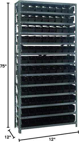 Miniatura 422 de Quantum QSBU-245BK Heavy Duty Shelving Unit with (7) Shelves and (24) QUS245 Black Bins for Garage Warehouse Storage Distribution 400 lb Load