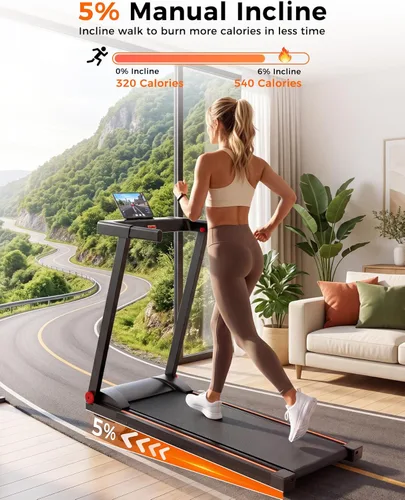 Miniatura 4 de 5% Incline Walking Pad Treadmill, 300LB Capacity Folding Treadmills for Home, Walking pad with Handle bar, 3.0 HP Quiet Dual Cushion System 2-Negro