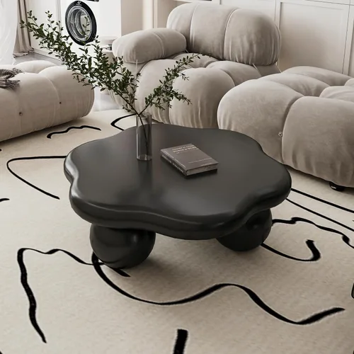 Miniatura 24 de Mesa de centro Cloud de 47.2 pulgadas con 3 patas de bola, moderna mesa central irregular para sala de estar, mesa de té pequeña baja y bonita