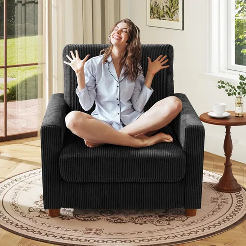 Miniatura 19 de Kidirect Silla de acento extragrande de 35.5 pulgadas, sillas de sala de montaje fácil, silla de lectura de pana para dormitorio, sillas de acento