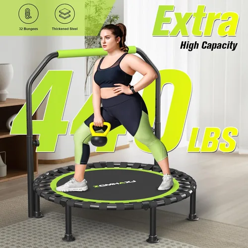 Miniatura 2 de ZCMHAXJ Foldable Mini Trampoline, 40"/48" Rebounder Trampoline for Adults & Kids, 450lbs Capacity with U-Shaped Adjustable Bar, Indoor Fitness