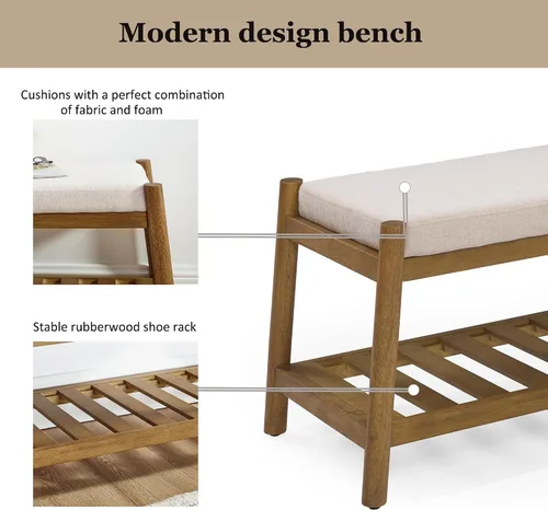 Miniatura 7 de Banco de entrada tapizado, banco de dormitorio para el extremo de la cama, banco de comedor con asiento acolchado para cocina, sala de estar, banco