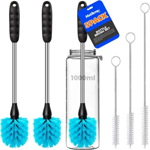 Miniatura 9 de Holikme Juego de 6 cepillos para botellas, cepillo limpiador de botellas de acero inoxidable de mango largo de 14 pulgadas, 3 cepillos para popotes