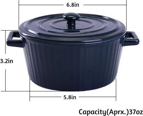 Miniatura 2 de WHJY Cacerola de cerámica azul colorida con tapa, cacerola de cerámica de 1 cuarto para hornear al horno