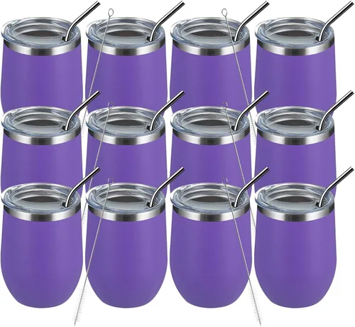 Miniatura 53 de MEWAY Vaso de vino sin tallo de 12 onzas con tapa, vaso de viaje de acero inoxidable con aislamiento de doble pared al vacío con popote, para Negro