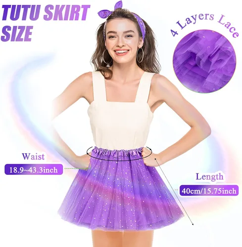 Miniatura 2 de Foaincore 9 piezas de falda tutú para mujer, 4 capas de tul con estrellas, lentejuelas, vestido de ballet para niñas, falda de lentejuelas