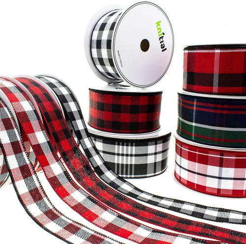 Miniatura 7 de Buffalo - Cinta a cuadros con alambre de 2-1/2 pulgadas x 25 yardas, cinta negra y roja para envolver regalos, manualidades y decoraciones