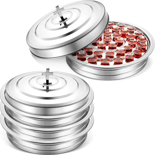 Miniatura 8 de Jingmore Communion Ware - 3 bandejas para servir vino santo con 1 cubierta, suministros de comunión de acero inoxidable, bandejas plateadas