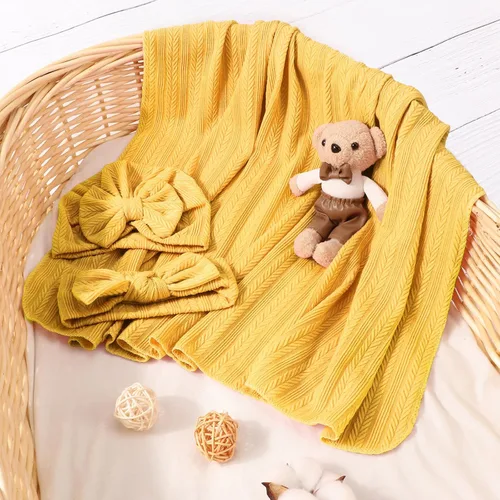 Miniatura 6 de DRESHOW BQUBO Manta de recepción para recién nacido, cálida para niñas con sombrero con lazo y diadema con lazo, regalo para baby shower 1 juego