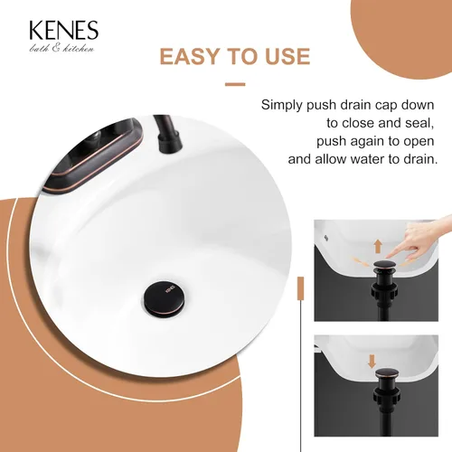 Miniatura 4 de KENES Desagüe Pop Up de Bronce Frotado con Aceite para Lavabo Vessel de Baño, Tapón de Desagüe para Lavabo de Tocador, Ensamblaje de Desagüe