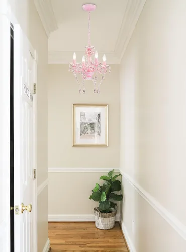 Miniatura 3 de LaLuLa Mini Lámpara de Araña con Cristales de Acrílico Lámpara de Araña Rosa de 4 Luces Lámparas de Araña Modernas para Dormitorio y Habitación