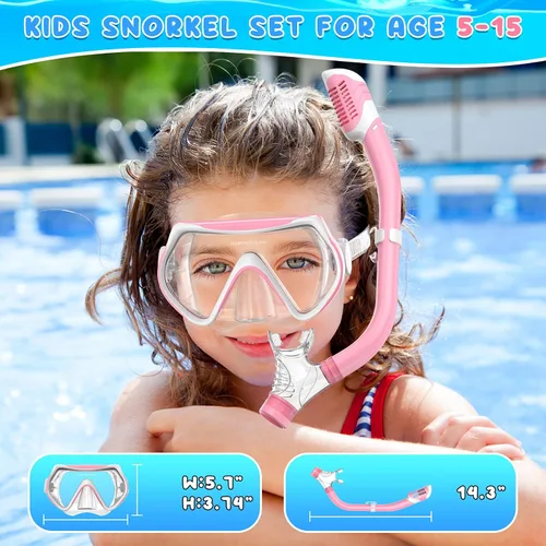 Miniatura 6 de Equipo de esnórquel para niños, conjunto de esnórquel para niños de 6 a 14 años, esnórquel seco superior, conjunto de máscara, gafas de natación