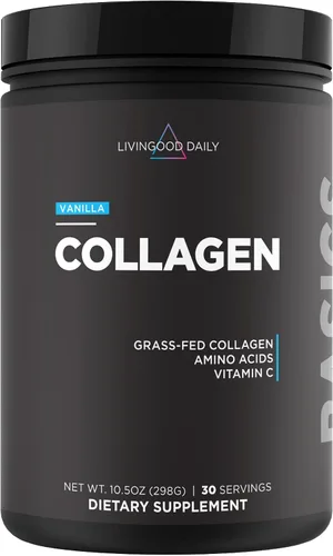 Livingood Daily Polvo de colágeno de vainilla para mujeres y hombres, péptidos de colágeno hidrolizados en polvo con vitamina C, proteína con 20
