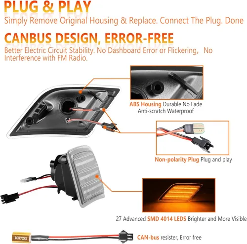 Miniatura 6 de POPMOTORZ Conjunto de luz de señalización de intermitencia lateral de parachoques delantero completo LED, kit de lámpara de señalización